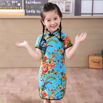 2020 fetiță Chineză rochie haine stil de vara infantis bumbac&L rochii Tradiționale roșu petrecere de anul nou qipao