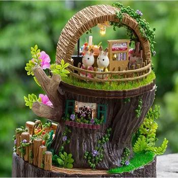 Mai nou Mobilier Casa Papusa Diy in Miniatura din Lemn 3D Miniaturas Păpuși Jucarii pentru Copii, Cadouri de Ziua de nastere Fantasy Forest