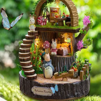 Mai nou Mobilier Casa Papusa Diy in Miniatura din Lemn 3D Miniaturas Păpuși Jucarii pentru Copii, Cadouri de Ziua de nastere Fantasy Forest