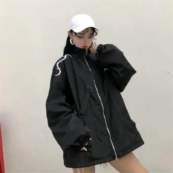 2020 Moda Jachete de Baseball Femei Bază Jacheta Harajuku Gotic Luna Palton Supradimensionat Canadiană Uza Mediu-lung Haine