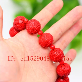 18mm Guanyin Margele Elastic Brățară Brățară Chineză Roșu Natural Organic Cinabru Amuleta Farmec Bijuterii de Moda Sculptate Cadouri