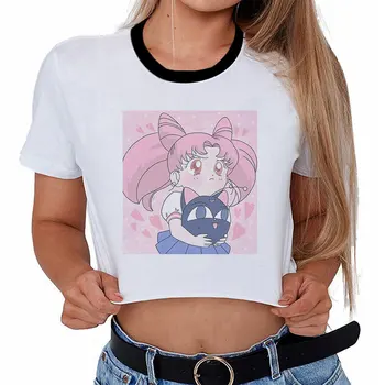 Kawaii Sailor Moon 90 T Camasa Femei cu Maneci Scurte Harajuku Ullzang T-shirt Estetice Anime Drăguț Tricou de Moda Rezervor de Top de sex Feminin