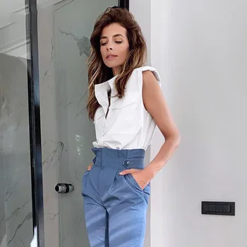 2020 Ocazional Fără Mâneci Tricou Doamnelor Butonul Solide Office Camasi Moda Vara Regulate Teuri Topuri De Femei Streetwear-Sexy Top