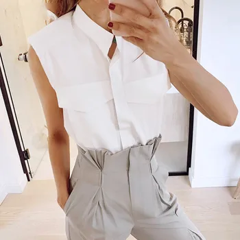 2020 Ocazional Fără Mâneci Tricou Doamnelor Butonul Solide Office Camasi Moda Vara Regulate Teuri Topuri De Femei Streetwear-Sexy Top