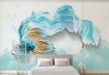 Modern Pește Albastru pictura Murala de Perete pentru Dormitor Tapet Role Arta de Perete Decalcomanii de Contact Hârtie Pictate manual Animal picturi Murale Personalizate