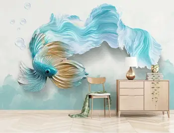 Modern Pește Albastru pictura Murala de Perete pentru Dormitor Tapet Role Arta de Perete Decalcomanii de Contact Hârtie Pictate manual Animal picturi Murale Personalizate