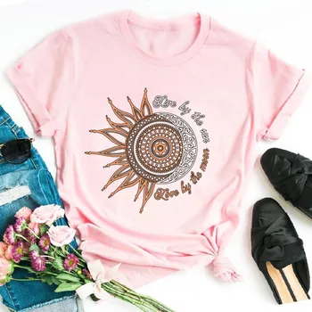 Direct de Către Soare de Dragoste Cu Luna Femeile Amuzant Print T-shirt de Vară Negru Topuri de Moda Tee Fata 90 Harajuku Haine,Picătură Navă