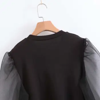 Femei sexy, elegant, solid negru bluza maneca lunga puf elastic transparent O de gât de sex feminin 2019 casual chic de brand topuri blusas