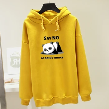 Iarna Hoody Doamnelor Supradimensionat Kawaii Spun Nu Pentru A Face Ceva Scrisoare Panda Grafic Tricou Maneca Lunga Harajuku Femei Hoodie Coat