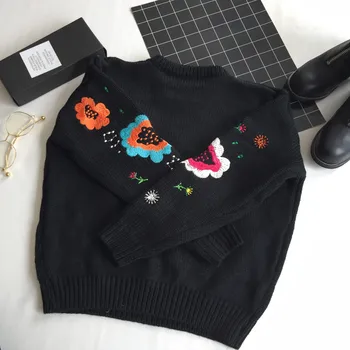2019 moda toamna și iarna de lux pistă de moda pulover tricot cu mâneci lungi broderii florale pulover casual shirt femei