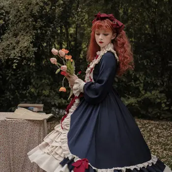 Primavara/Toamna Fată Japoneză Franceză Retro Bowknot Lolita Rochie Girly Crema Înger Blând Zână Lolita Dulce Kawaii Fata Rochie De Mori