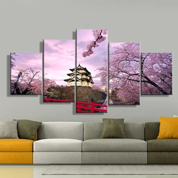 Decorațiuni Interioare Imagini De Epocă 5 Panoul De Floare De Cires Din Japonia Cadru Picturi Pe Panza, Postere Si Printuri Pe Perete