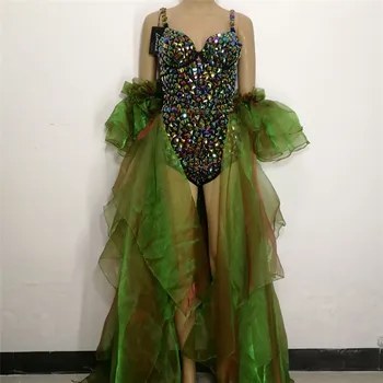 Cristale luminoase sexy Body cantareata DJ de sex feminin costum de jazz costume de dans catwalk performanță îmbrăcăminte de conducere dansatoare, Costume