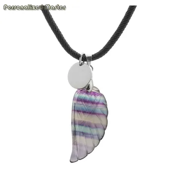 Personalizate personalizate Gravura Pandantiv Moda Reglabil Cravată Colier cu Fluorit Vindecare Cristale Aripă de Înger pandantiv cadou