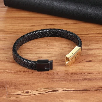 XQNI Punk Ușor Cârlig de Aur Negru Combinație de Șarpe Lanț din Oțel Inoxidabil, Bratara din Piele Pentru Barbati Moda Brățară Magnetică Cadou