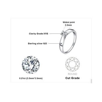 JewelryPalace CZ Inel de Logodnă Solitaire Argint 925 Inele pentru Femei Aniversare Inel Inele de Nunta de Argint 925 Bijuterii