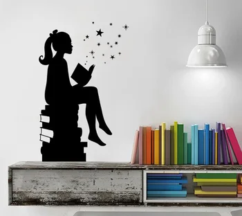 Fată Citind Cărți de Magie Perete Decal Dormitor Vinil Autocolante de Arta pentru Școli, săli de Clasă, Biblioteci Acasă Decorare Camera Murală G173