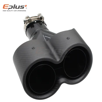 EPLUS Siamezi mai Recente Auto Mat din Fibra de Carbon Toba TipY Formă Dublă de Ieșire de Evacuare, Amortizoare de zgomot Duză Universal Inoxidabil Negru