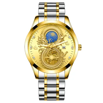 Brand de Top din Oțel rezistent la apa Sun Moon Star Dragon Ceas Calendar de Aur Cuarț FNGEEN Mens Ceasuri Ceas de mână pentru Bărbați Sport Ceas