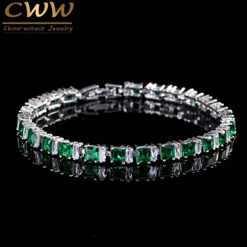 CWWZircons Brand de Înaltă Calitate Cubic Zirconia Pavat Pătrat Verde Piatra Bratari de Moda pentru Femei cel Mai bun Prieten Bijuterii CB146