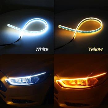Niscarda 2 buc 60cm Amber Flexibile LED DRL Benzi Auto Faruri Diurne cu Lumina de Conducere Alb de Semnalizare Lampă de culoare Galbenă