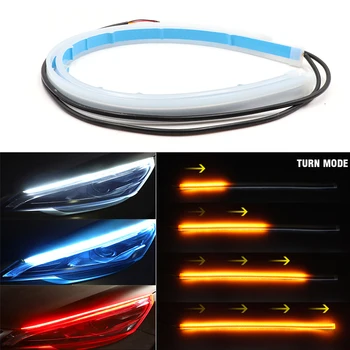 Niscarda 2 buc 60cm Amber Flexibile LED DRL Benzi Auto Faruri Diurne cu Lumina de Conducere Alb de Semnalizare Lampă de culoare Galbenă