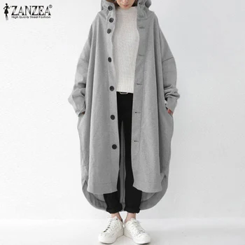 ZANZEA 2021 Iarna pentru Femei Jachete Paltoane Elegante Butonul Hanorace Casaul Maneca Lunga Outwears Femei Palton cu Gluga Plus Dimensiune