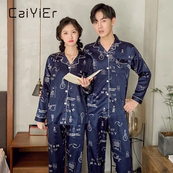 CAIYIER 2020 Familie Pijama de Matase cu Maneci Lungi Cuplu Pijamale pentru Bărbați și Femei Iubește Noaptea Costum Casual de Iarnă Îmbrăcăminte Acasă M-3XL