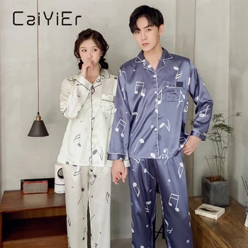 CAIYIER 2020 Familie Pijama de Matase cu Maneci Lungi Cuplu Pijamale pentru Bărbați și Femei Iubește Noaptea Costum Casual de Iarnă Îmbrăcăminte Acasă M-3XL