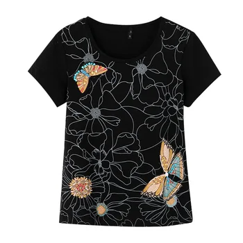 2021 Vara Handmade cu Margele Nou cu Mânecă Scurtă T-shirt de sex Feminin European Grand Prix Fluture Bottom Cămașă de Grăsime