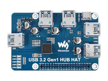 Waveshare USB 3.2 Gen1 HUB PĂLĂRIE Pentru Raspberry Pi, 4x USB 3.2 Gen1 Porturi, Driver-Gratuit