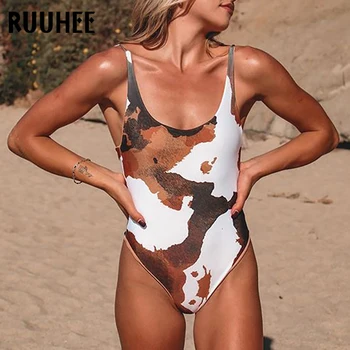 RUUHEE 2020-O singură Bucată de costume de Baie Femei Picior Ridicat Bodysuit Costum de Baie Imprimate Uzură Plajă Feminin Monokini Retro de Epocă, Costume de baie