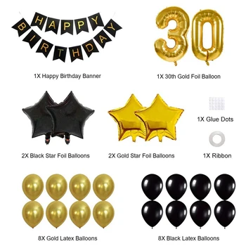 30 Petrecere de Ziua de Decor, Cadouri pentru Barbati si Femei la mulți ani steag Negru Baloane Perfect de 30 de Ani Consumabile Partid