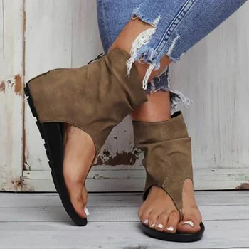2020 Doamnelor Sandale Clip Deget de la picior Plat Femei PU Piele Gladiator Pantofi de Vară de sex Feminin Flip-Flop cu Fermoar Plus Dimensiune Casual Femei Pantofi