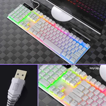 Curcubeu de Fundal cu LED USB Gaming Keyboard Mouse-ul Setat 3200DPI 6 Butoane LED Ergonomic Gamer Tastatură de Calculator Pentru PC, Laptop