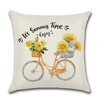 Salut Vara Pernele de Acoperire de Floarea-soarelui bicicleta Pernă Acoperă Fericit Ora de Vară Fermă de Vacanță Cadou Perna Cu Capac Pătrat de Pânză groasă de sac