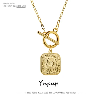 Yhpup Declarație Piața Digitală 5 Lanț Colier Pandantiv Moda De Cupru De Aur Cravată Collares Design Nou Colier Bijuterii 2020