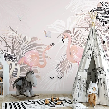Pictate manual Roz Frunze Flamingo Foto Murală Personalizat Tapet 3D Pentru Camera Copii Dormitor Fete Living TV de Fundal de Decor de Perete