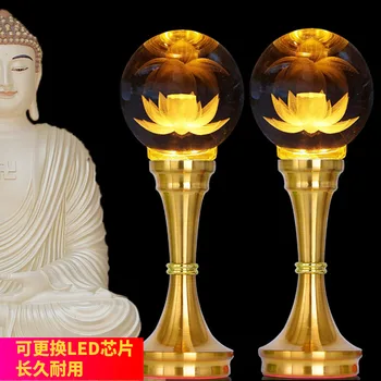 O Pereche 2 buc en-Gros Budismul alimentare de ORIGINE templu altar de cult Budist 7 culoare cristal Plug-in buddha Lumina 20cm inaltime