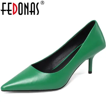 FEDONAS 2020 din Piele Femei Pantofi Superficial Tocuri inalte Pompe Petrecere de Nunta Concis Vara mai Noi Subliniat Toe Pantofi de Femeie