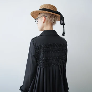 Imakokoni negru cu mâneci lungi tricou femei 2020 toamna sens de design de nișă retro camasa plisata