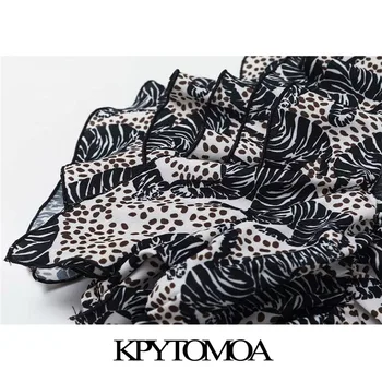KPYTOMOA Femei 2020 Moda Animal Print Ciufulit Trunchiate Bluze Vintage Square Guler Maneci Scurte de sex Feminin Tricouri Topuri Chic