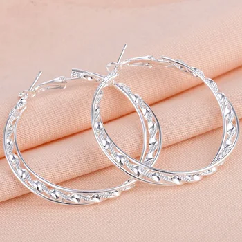 De Moda De Argint De Culoare Rotund Hoop Cercei Pentru Femei Cerc Mare Hoop Cercel Răsucite Boho Geometrice Cercei Bijuterii Din Metale