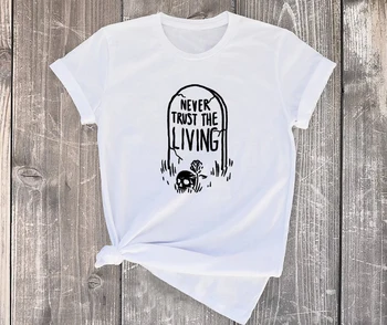 Nu te Încrede niciodată În Viață Sloganul Tricou Casual, de Halloween Grunge Tee Elegant Bumbac Craniu Grafic Grunge Topuri Unisex citat Camiseta