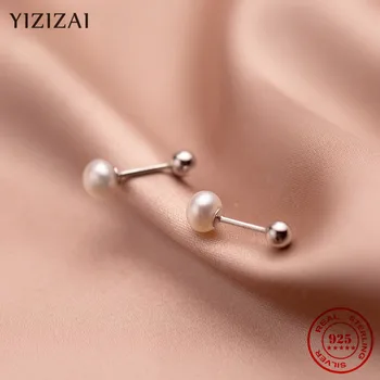 YIZIZAI Minimalist Real Argint 925 apă Dulce Pearl Femei Mini Șurub Stud Cercei Potrivit Pentru Fete de Bijuterii de Nunta