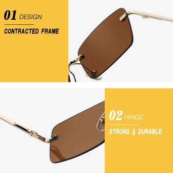 VCKA Moda Pătrat fără ramă de ochelari de Soare Noi Femeile Mici ochelari de Soare Nuante Brand de Lux Metal ochelari de soare UV400 Ocean Bucata Ochelari