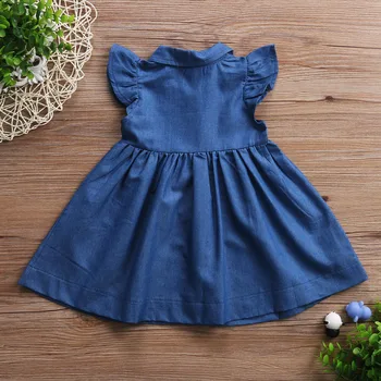 În aer liber, moda copilul mic copil fata rochie de zbor sleeve denim rochie de petrecere rochie casual copii haine de fata