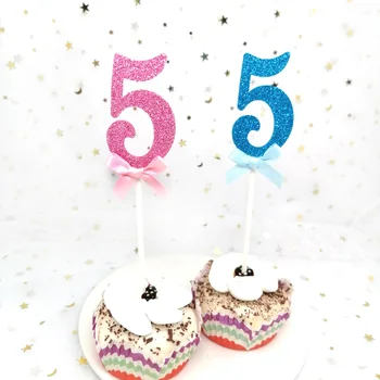 Numărul 5 Cupcake Toppers a 5-A de naștere. Cinci Ani Toppers Tort Roz Albastru Coroana de Stele Inima Fete Baieti Copii Tort de Decorare