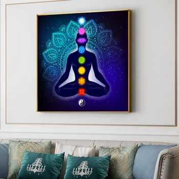 Indian Meditație Buddha 7 Chakra Yoga Sport Panza Pictura Postere de Arta PrintsWall Artă pentru Camera de zi Dormitor Decor Neînrămate