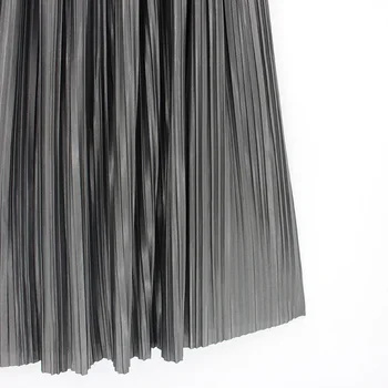 2018 Noi Femeile Talie Mare Plisata Fusta Maxi Moda Bling Metalice De Mătase Coreean Fusta Tutu Elastic Plus Dimensiune Fuste Lungi Saia